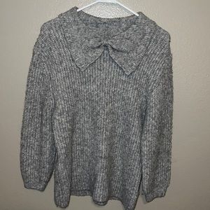 Zara Kids Chunky Knit Bow Grey Sweater Size 11-12